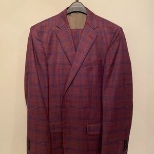 Dusty Rose Plaid Joseph Abboud Slim Fit Suit 40L